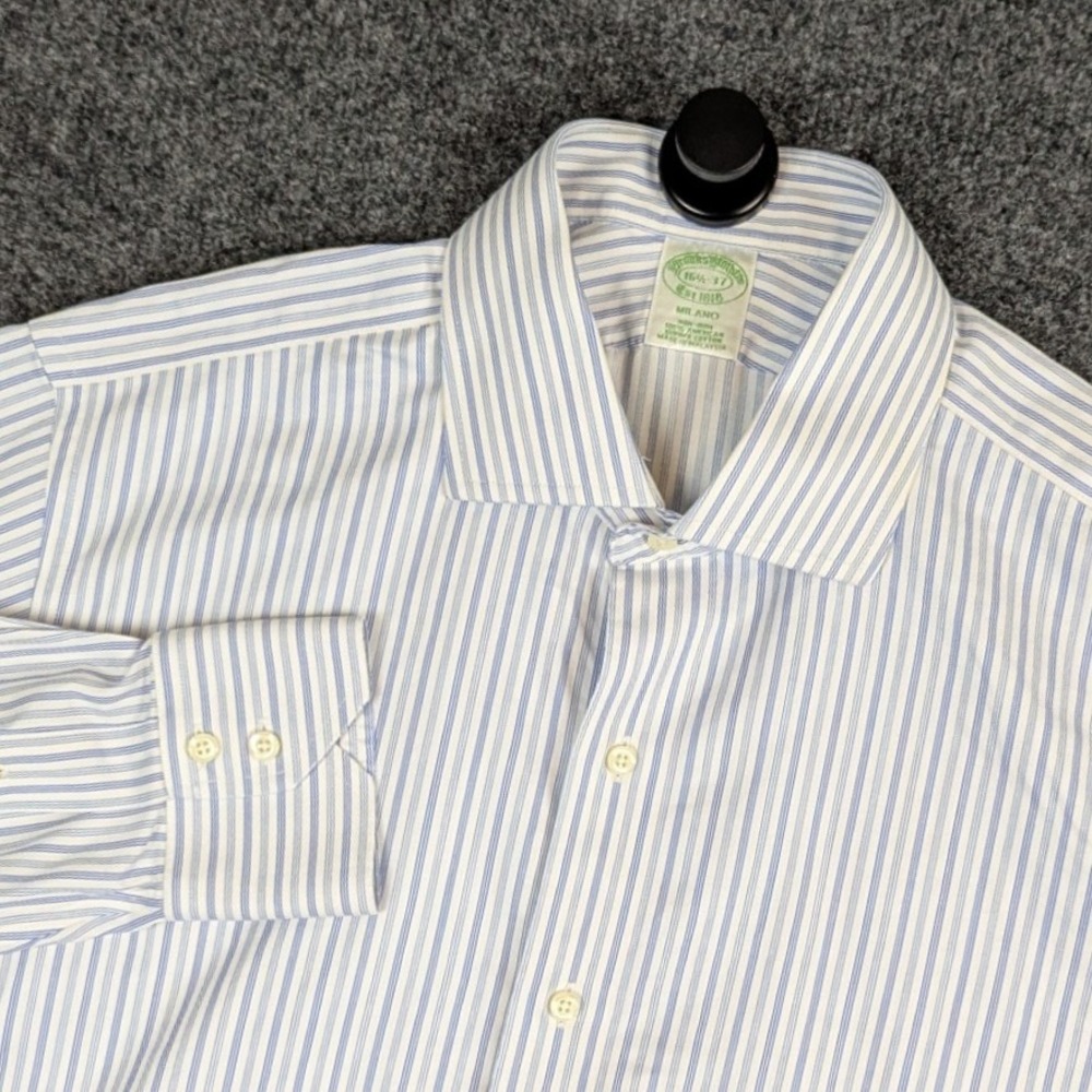 Brooks Brothers Milano Non-Iron Supima Cotton Striped Dress Shirt 16.5 37 Blue
